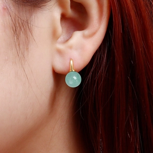 French retro S925 silver earrings with natural green aventurine beads on model