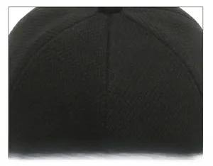 Macro view of strict cap suture technique and twill fabric texture on men's winter hat