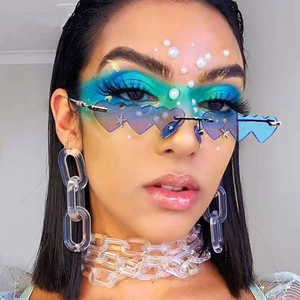 Rimless Heart Shaped Sunglasses Trendy Y2K Frameless One Piece Heart Sunglasses Metal Alloy Frame PC Lens Fashion Eyewear For Party Festival