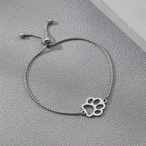 Adjustable stainless steel dragon scale chain bracelet with silver dog paw print charm