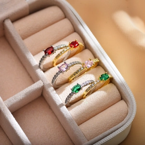 Luxury Oval Cubic Zirconia Ring Gold Plated Copper Adjustable Open Band Elegant Fashion Jewelry Gift For Women