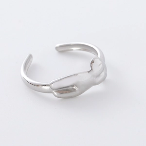 Minimalist adjustable silver stainless steel open ring with abstract curved design