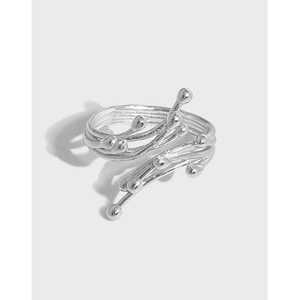 925 Sterling Silver Open Ring For Women Minimalist Liquid Texture Irregular Branch Vine Design Adjustable Jewelry Ring