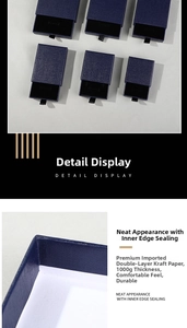 Detail of dark blue drawer jewelry box showing high-quality 1000g kraft paper texture