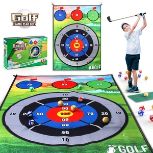 Golf game set with scoring target mat, training club and colorful sticky balls for outdoors