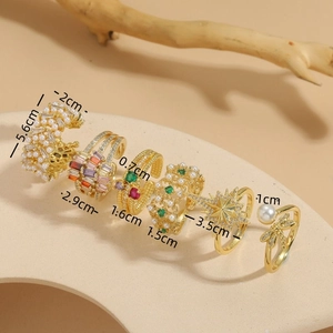 Luxury 14K gold plated ring set with pearls and zircon stones including size measurements