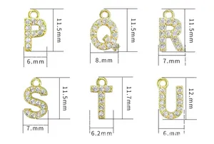 Size chart for cubic zirconia letter pendants P-U with specific height and width dimensions