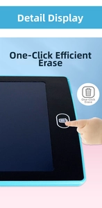 Dettaglio di un bambino che preme il tasto cancella sulla tavoletta LCD blu da 8,5 pollici