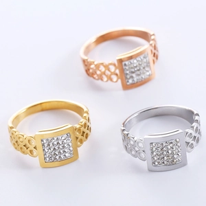 Multi-layer rhinestone hollow stainless steel ring in gold, silver, and rose gold colors