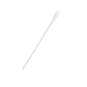 Flexible metal drain cleaning brush with white plastic handle for kitchen sink pipes