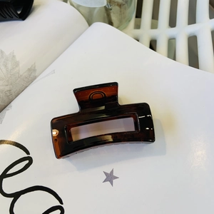 Minimalist square dark brown acrylic hair claw clip with glossy finish and镂空 design