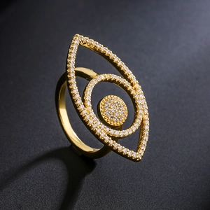 Luxurious 18K gold-plated copper eye-shaped open ring with micro-pave cubic zirconia crystals