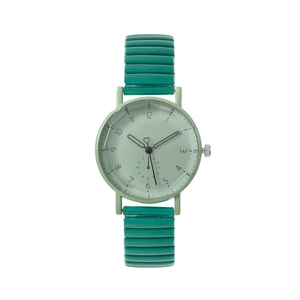 Montre à quartz avec cadran vert, chiffres arabes et bracelet segmenté vert chic