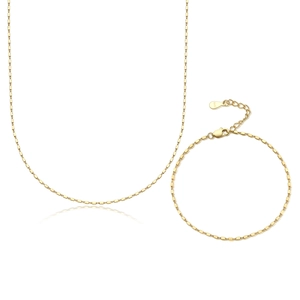 Elegant S925 sterling silver gold square bead necklace and bracelet jewelry set