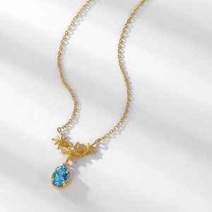 Vintage S925 sterling silver necklace with stars and blue Swiss topaz gemstone