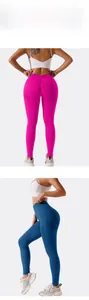 Détail de legging de yoga sans couture taille haute avec effet push-up en couleurs vives