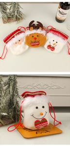 Christmas drawstring candy bags with Santa, reindeer and snowman plush holiday figures
