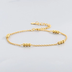 Minimalist S925 sterling silver beaded bracelet with adjustable gold finish chain