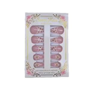 Faux ongles imprimé léopard rose et marron avec fleurs 3D, ensemble de 24pcs