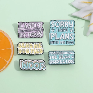 Funny dog lover enamel pin set with cartoon paws and slogans for jackets and hats