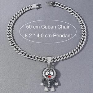 Hip hop silver Cuban chain with a full crystal cartoon pendant and size dimensions