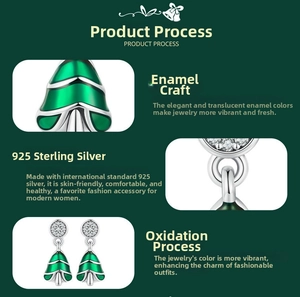Detailed macro view of S925 sterling silver Christmas tree earrings with green enamel glaze