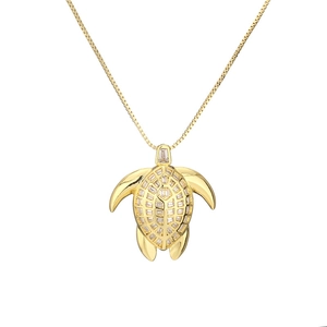 Minimalistische goldene Schildkröte Halskette mit Zirkonia-Steinen und Box-Kette
