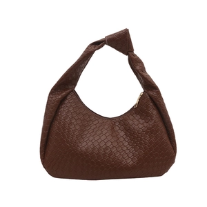 Classic dark brown woven leather hobo shoulder bag with stylish knotted handle detail