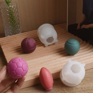 Detail view of multi-sport ball silicone molds for handmade soap and candle making DIY