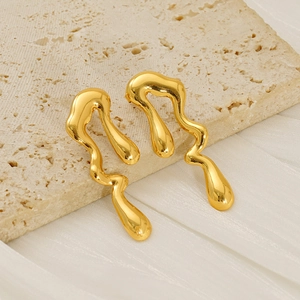 18k gold plated irregular wave droplet earrings with polished liquid metal finish