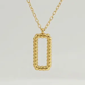 Rectangular Twisted Pendant Necklace Gold Plated Stainless Steel Geometric Minimalist Chic Jewelry For Women