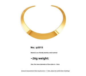 Polished gold stainless steel choker collar with 14cm inner diameter and open design