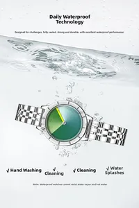 Waterproof demonstration of gradient dial watch submerged with air bubbles in clear water
