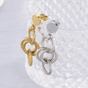 Boucles d'oreilles créoles rétro multicouches en métal doré et argenté