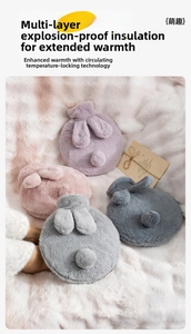 Soft faux rabbit fur hot water bottle covers with cute bunny ears in four pastel colors