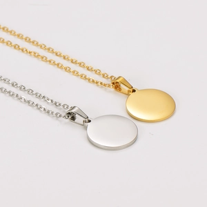 Minimalist round disc pendant necklaces in 18k gold and silver stainless steel finish