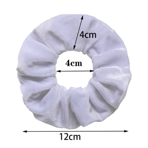 Detailed size chart of white velvet hair scrunchie with 12cm outer and 4cm inner diameter