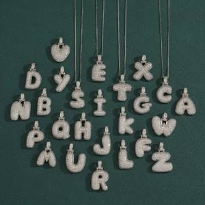 Elegant Copper Zirconia Bubble Letter Pendant Necklace For Women Silver Color Alphabet A-Z Initial Clasp Box Chain Jewelry