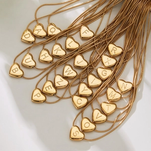 Polished heart-shaped 18k gold plated alphabet necklace set with sleek snake chain