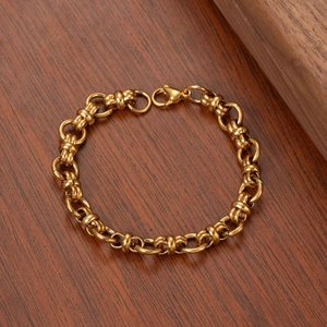 18K Gold Plated Stainless Steel Chain Link Bracelet For Men Women Unisex Hip Hop Punk Style Fashion Accessory Jewelry