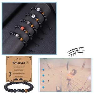 Volleyball themed tiger eye stone beaded bracelet with motivational gift card for boys