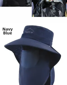 Navy blue outdoor sun hat with breathable face mask and neck protection detail