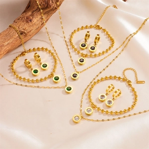 Luxury Stainless Steel Roman Numeral Round Pendant Necklace Bracelet Earrings Rhinestone Jewelry For Women Gold Plated