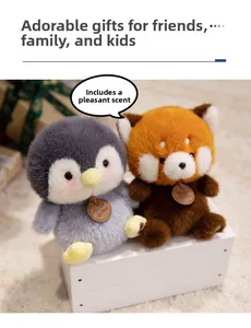 Detailed view of scented penguin and panda plush toys with high-quality soft fluffy fur