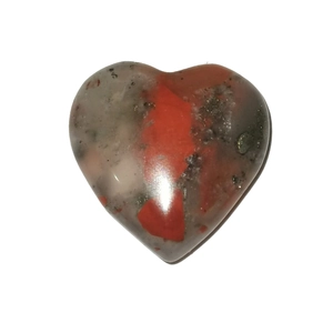 Polished 15mm heart-shaped natural crystal jasper stone in a mottled red and grey pattern