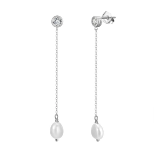 S925 sterling silver drop earrings with zircons and natural freshwater baroque pearls