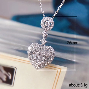 Minimalist heart pendant necklace with shimmering crystals 26mm in height and 5.1g weight