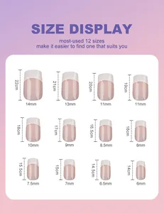 Detailed size chart for French press-on nails showing 12 different width measurements