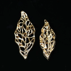 Hollow leaf alloy jewelry pendants in two sizes with bright gold finish for DIY crafts