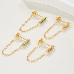 Elegant gold plated S925 silver tassel earrings with micro-pave cubic zirconia stones